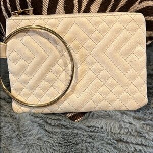 Elegant Cream Quilted Clutch with Gold Ring